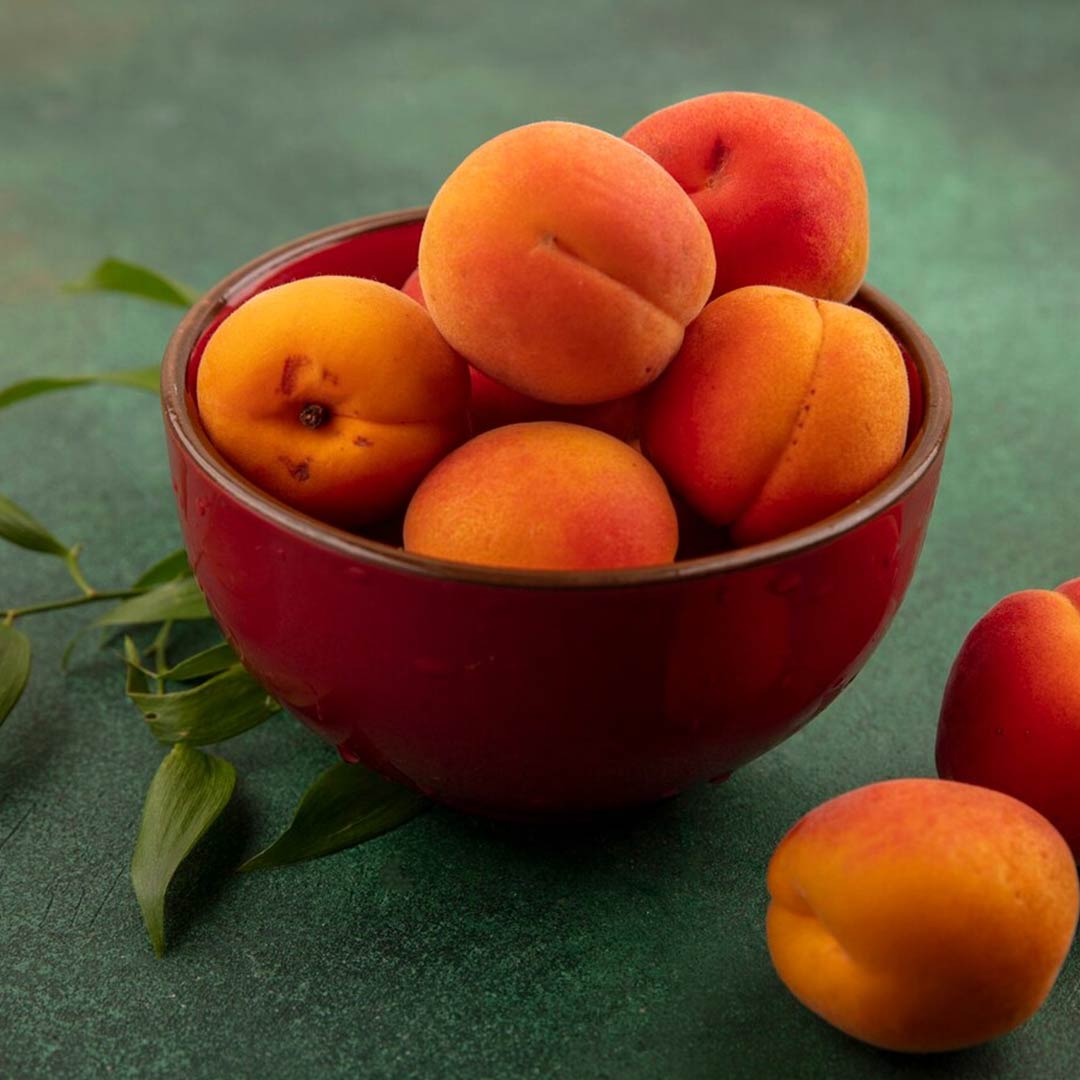 Bowl of fresh apricots used to make organic apricot oil in bulk for wholesale export by Sri Venkatesh Aromas (SVA Naturals)