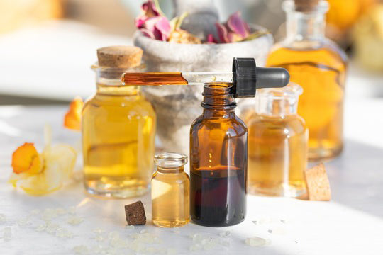 glass Bottle of essential oil or carrier oil